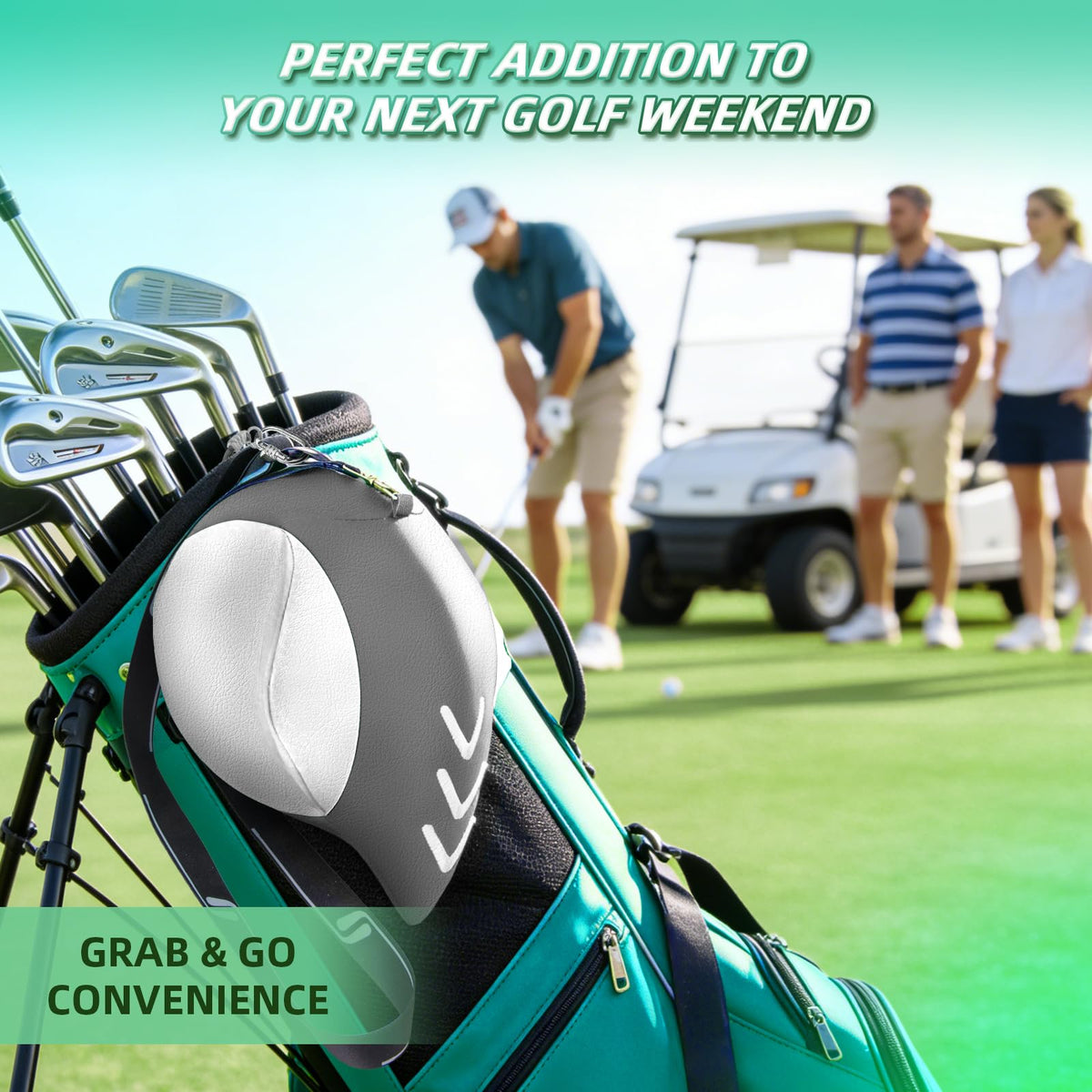 Integrated alignment arrows visualize swing path and clubface alignment.