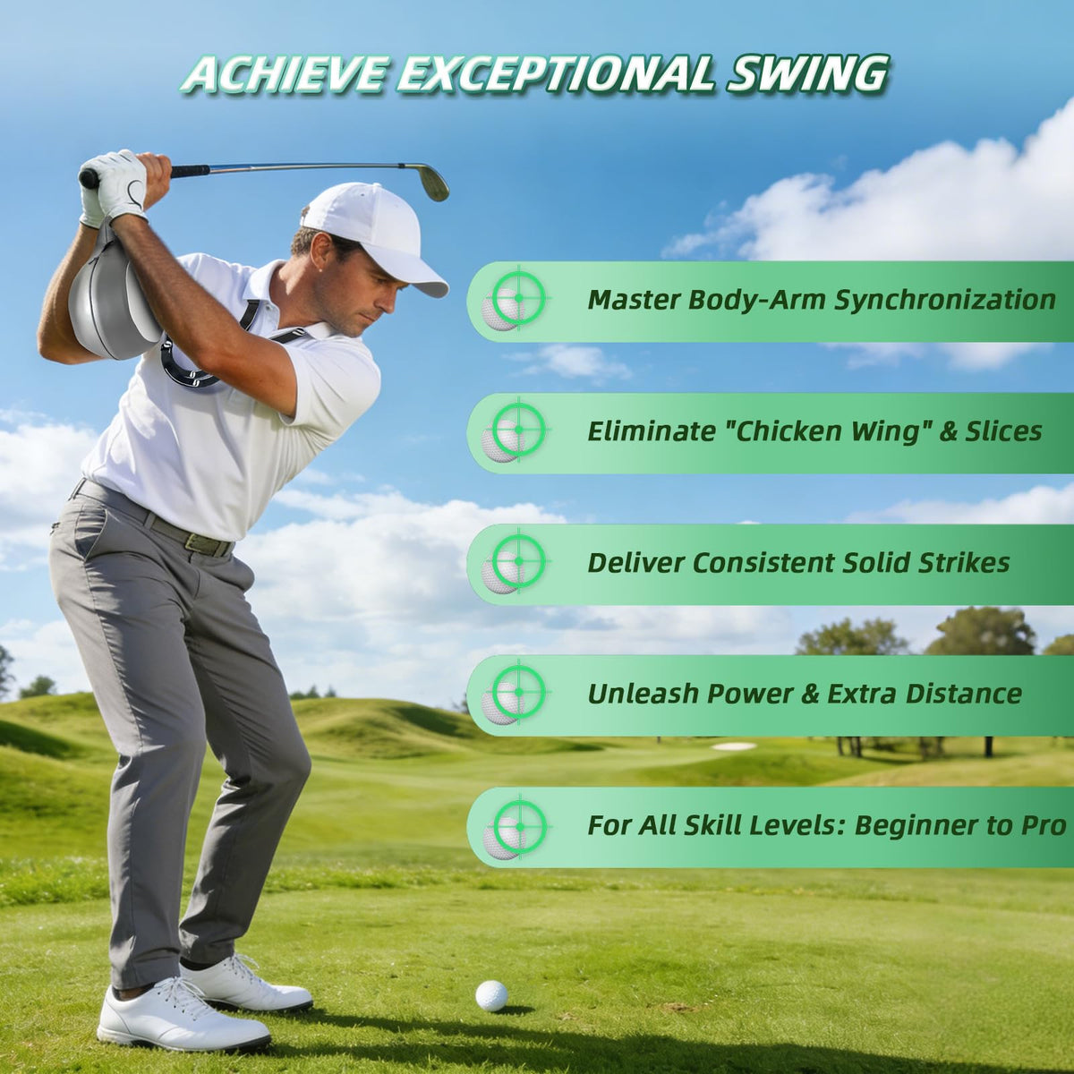 EKEPE ball helps correct chicken wing for a cleaner swing path.