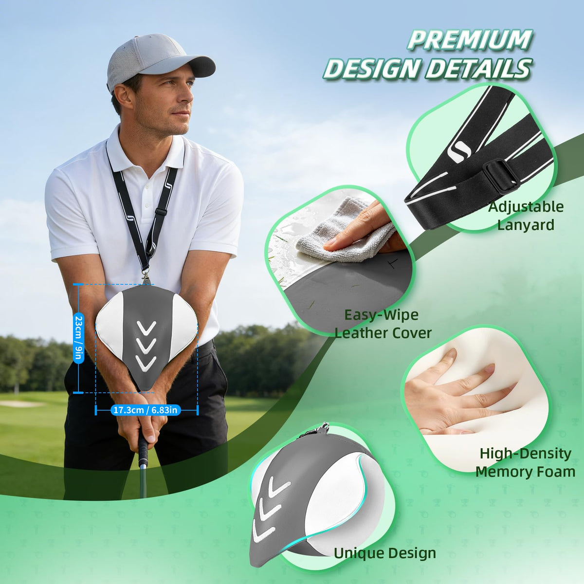 Leather removable cover offers durability and easy maintenance.