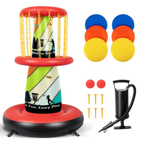EKEPE inflatable disc golf basket in backyard setup for portable fun.