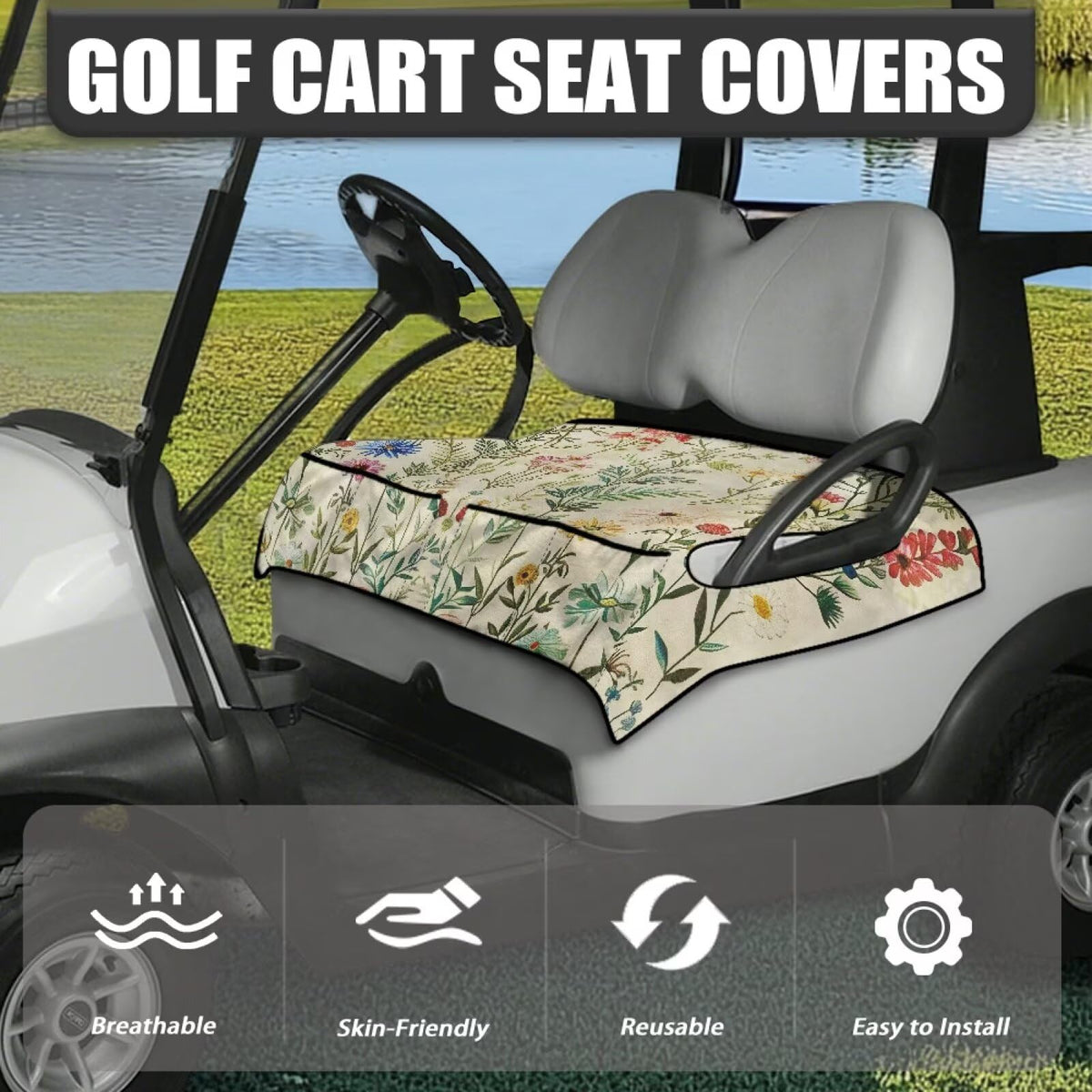 Easy one-step installation for ELEQIN golf cart seat cover without removing seats.