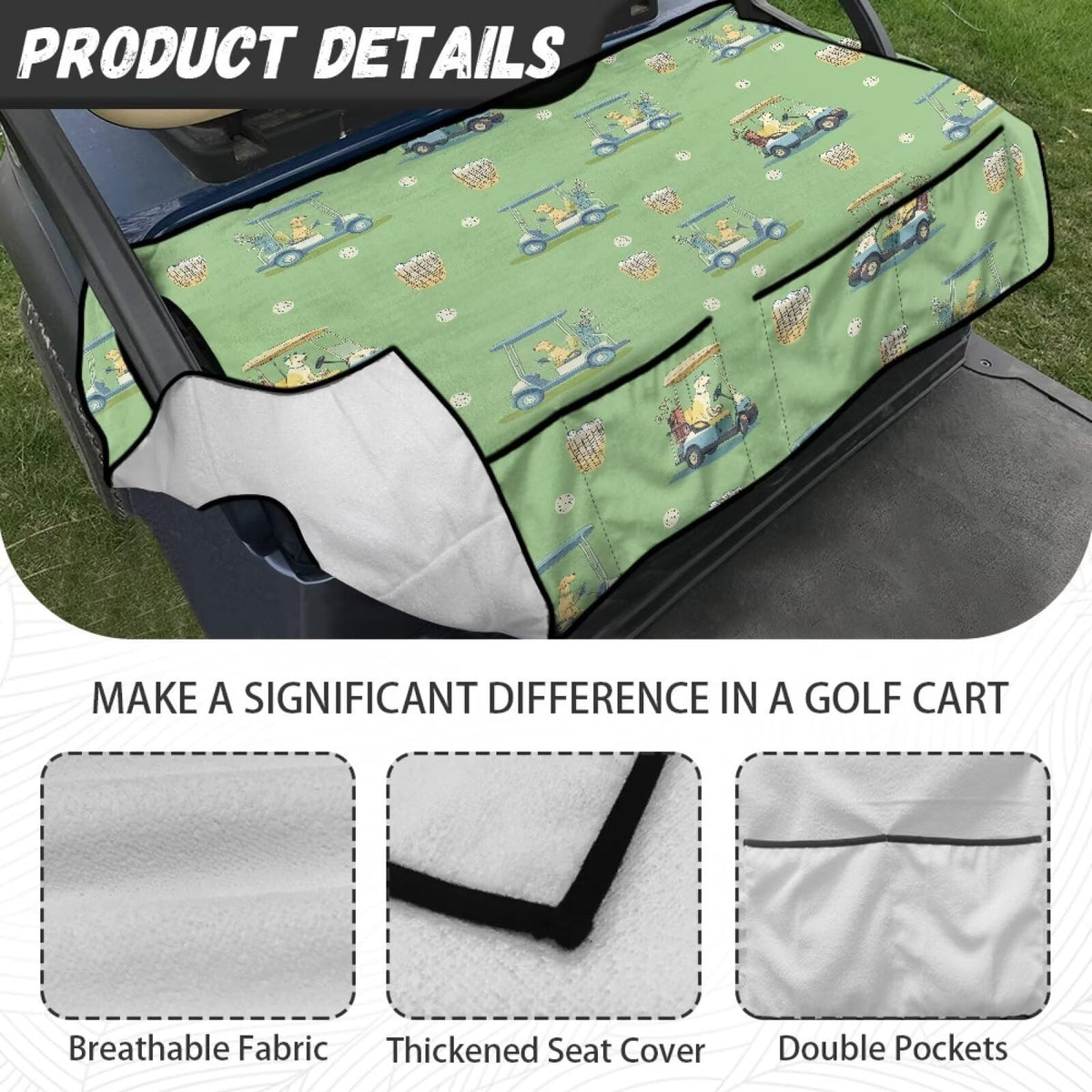 ELEQIN seat cover installs in one step for quick setup on your cart.