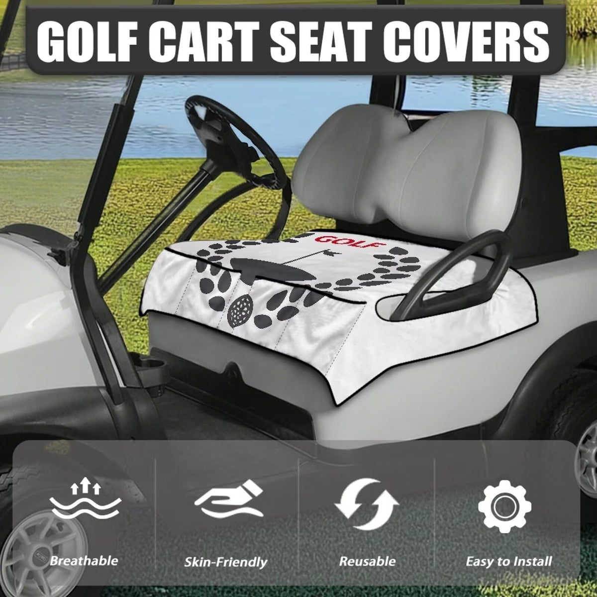 Closeup of four front pockets on ELEQIN golf cart seat cover