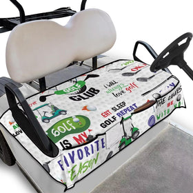ELEQIN golf cart seat cover shows universal fit and seat protection.