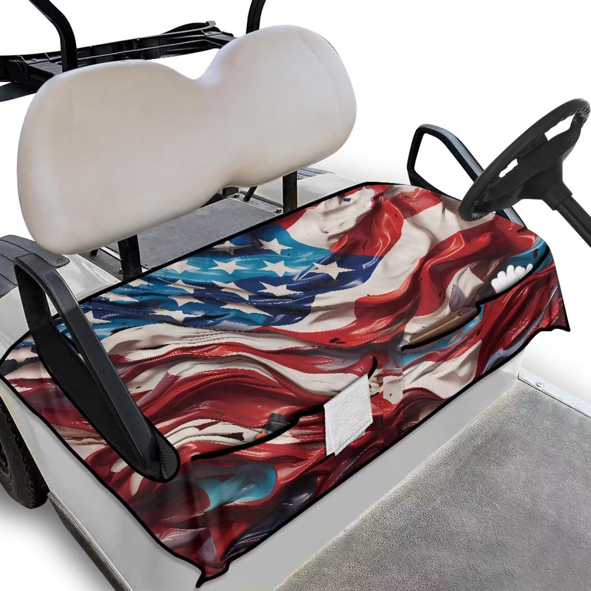 ELEQIN golf cart seat cover front view with 4 pockets for on-course access