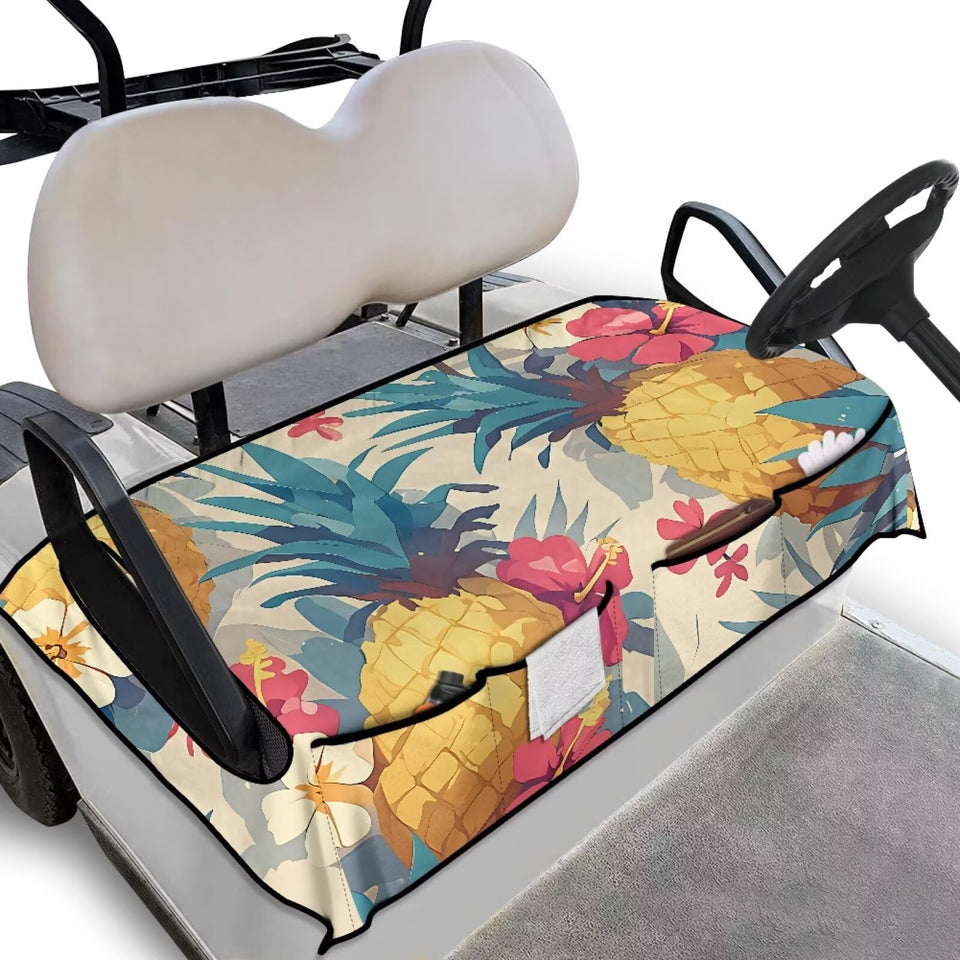 ELEQIN golf cart seat covers provide full coverage with Tropcial Pineapple Flower design.