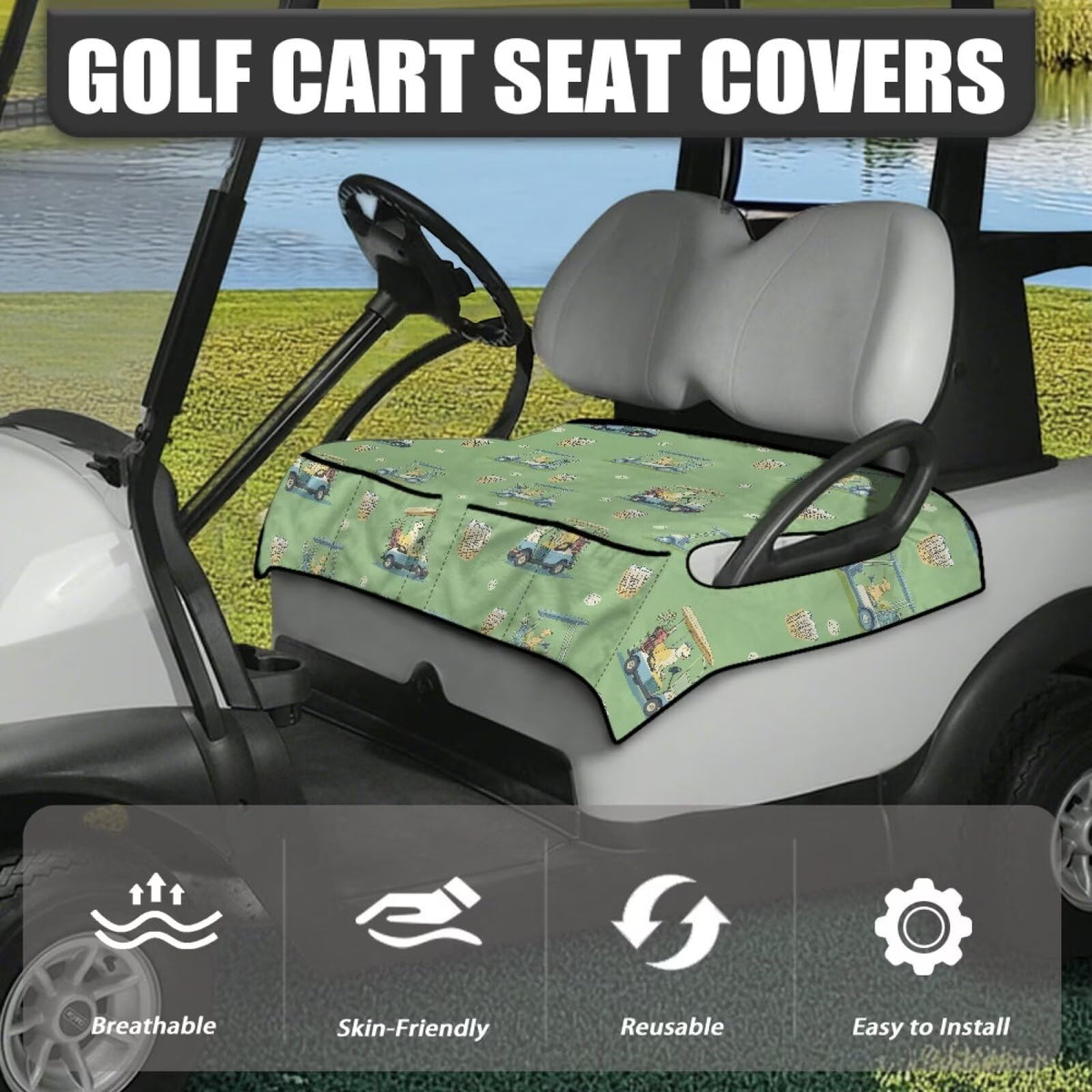 ELEQIN seat cover with four front pockets keeps sunglasses and phone organized.