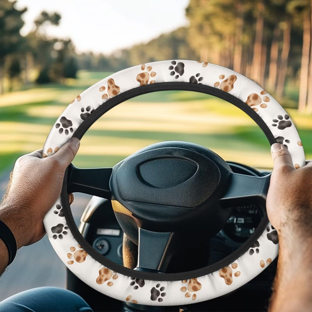 ELEQIN steering wheel cover close-up highlighting sun protection benefits