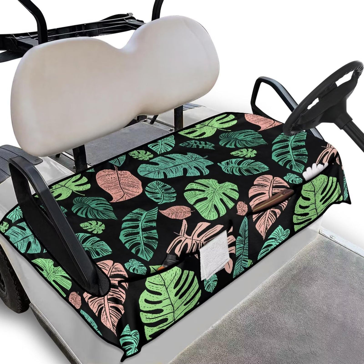 ELEQIN Tropical Monstera seat cover with bold pattern for stylish golf carts