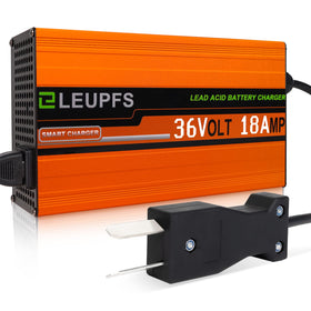 ELEUPFS 18A crowfoot-plug charger powering a golf cart battery efficiently.