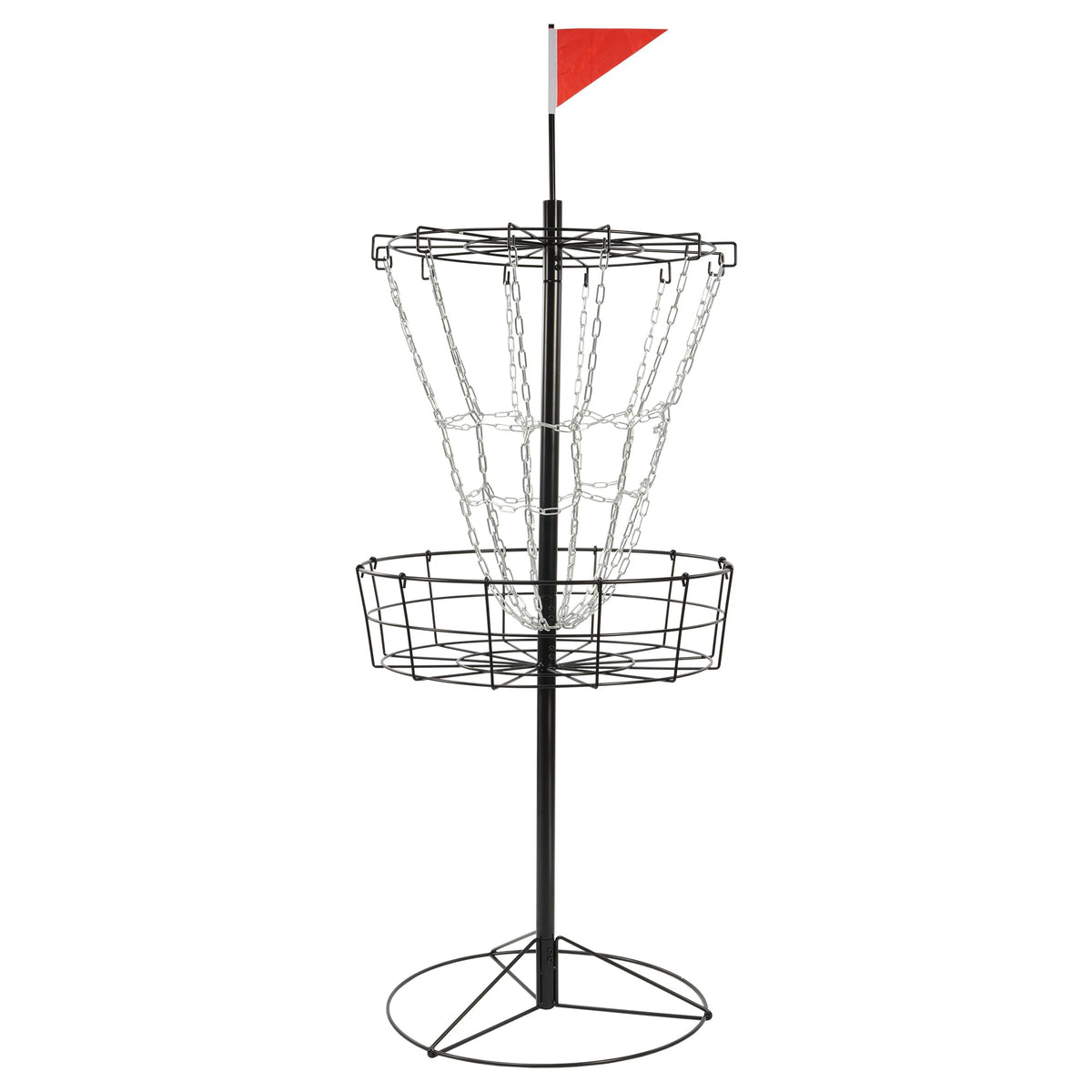 Elevon disc golf target with 12 chains basket ready for outdoor practice.