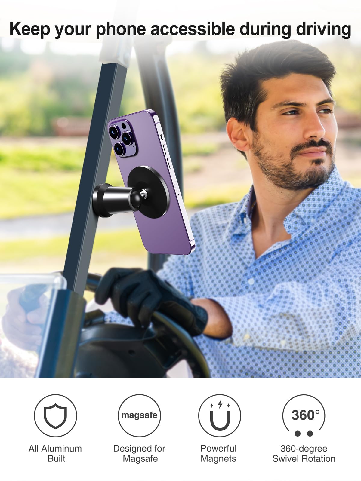 Elitehood phone clamp rotation enables 360-degree viewing for GPS or calls.