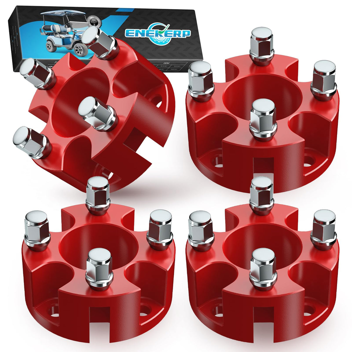 ENEKERP 2-inch wheel spacers closeup show premium aluminum that boosts stability for EZGO carts