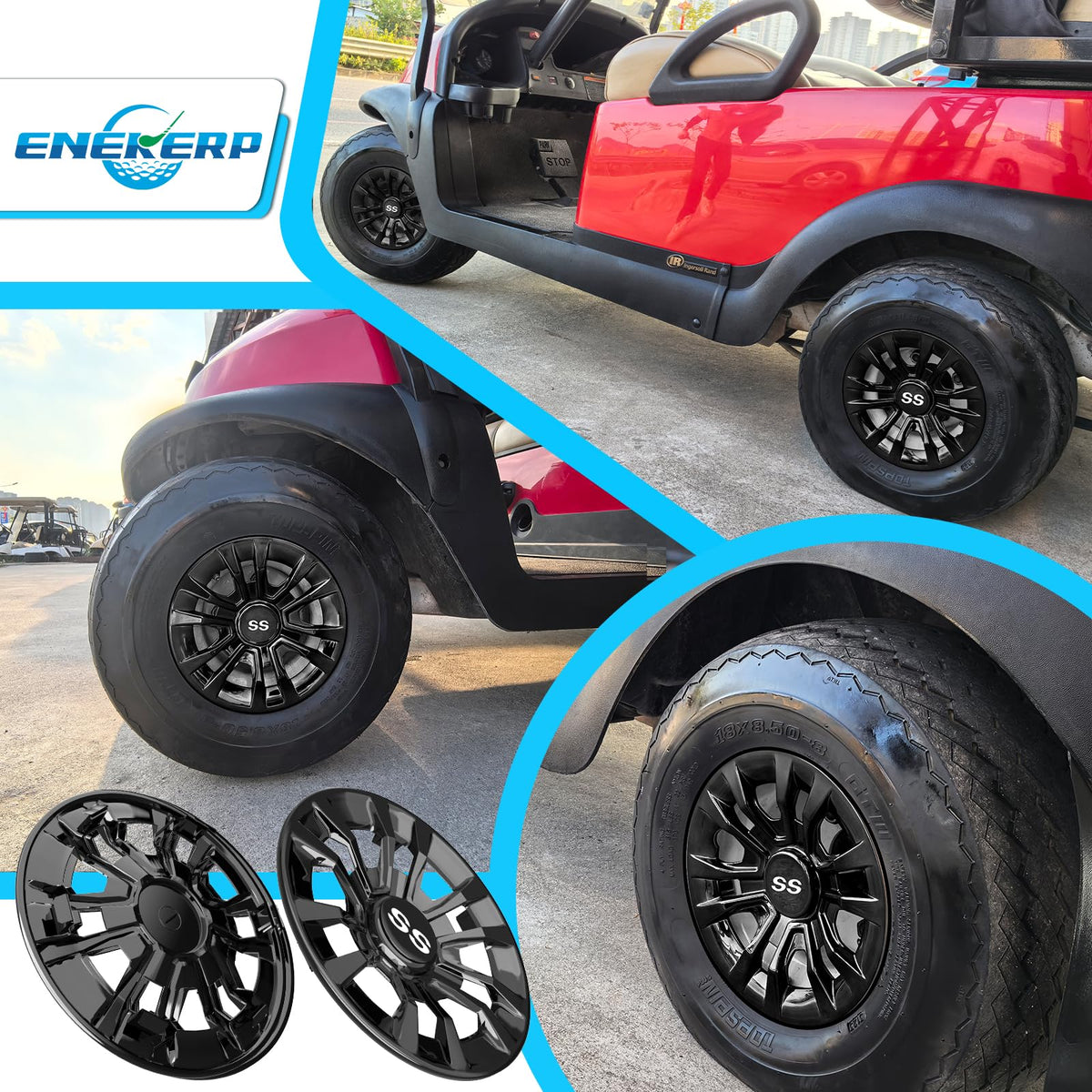 Set of four ENEKERP hubcaps boosts cart aesthetics and hub protection