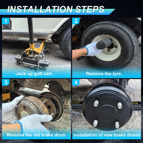 ENEKERP brake drum installation image with basic tools visible.