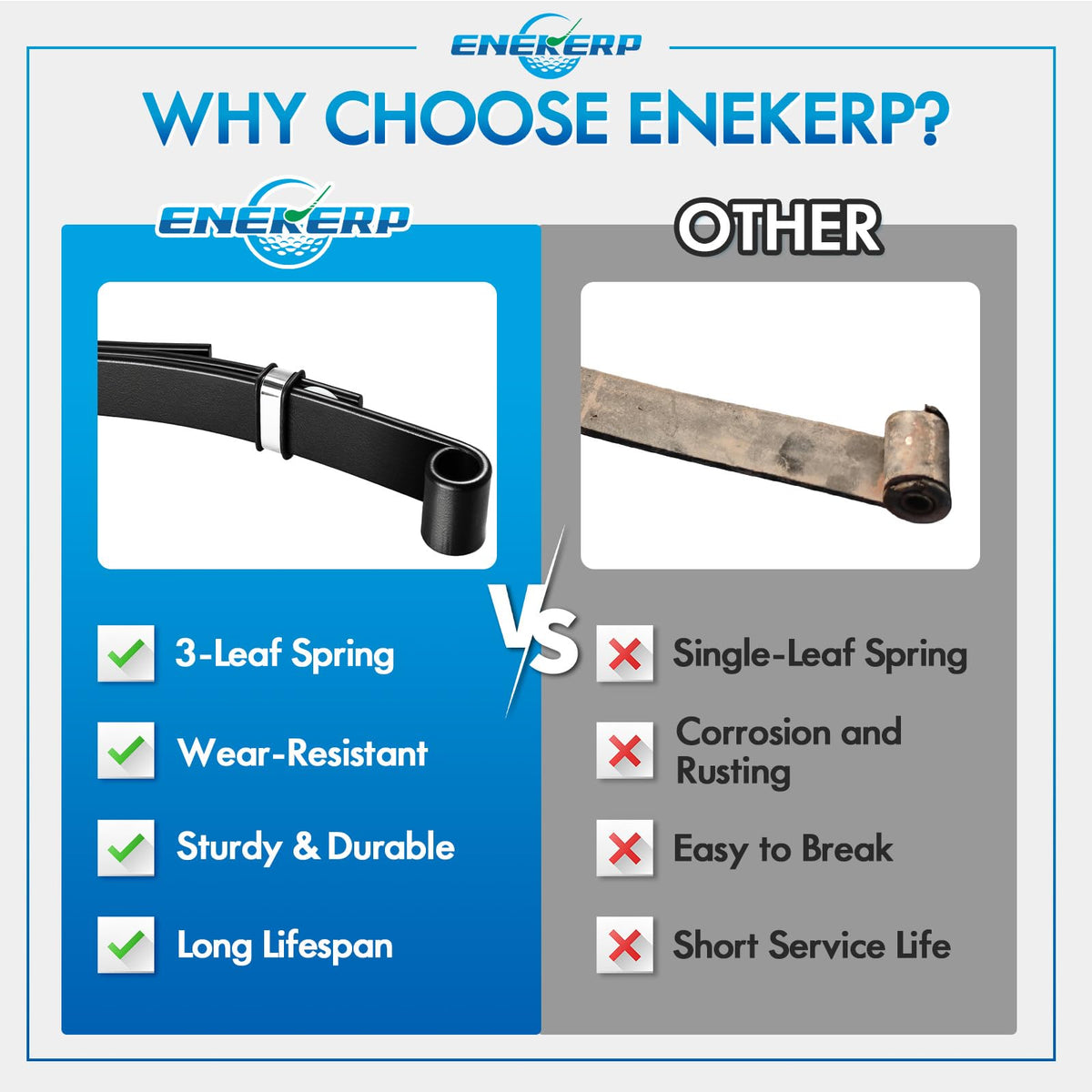 ENEKERP installation-ready rear spring kit fits Club Car DS 1981-up for upgrades