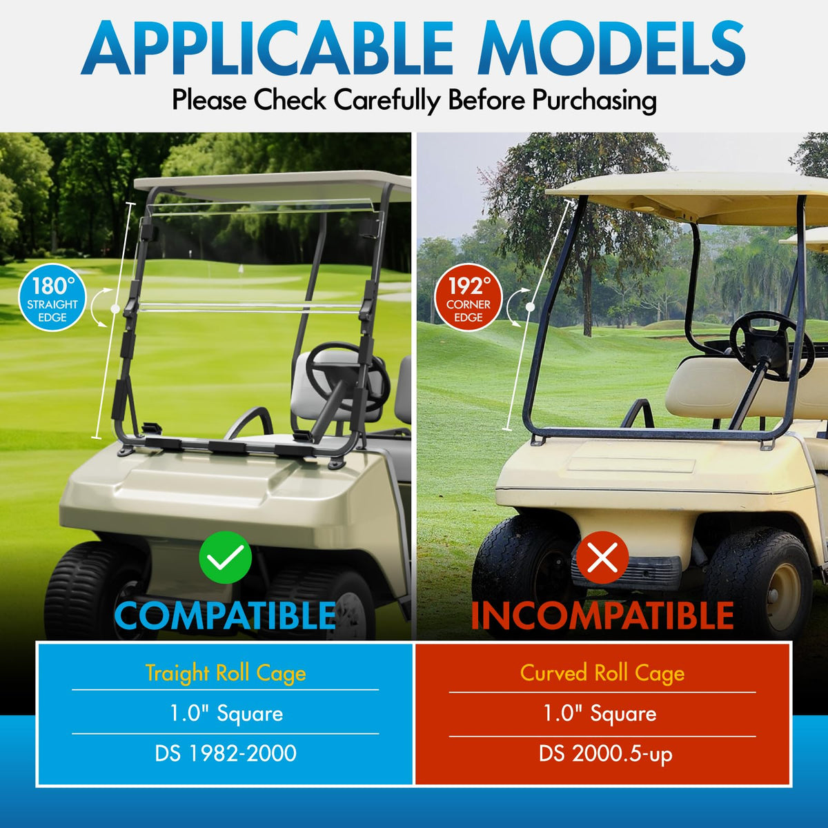 ENEKERP club car ds windshield heavy-duty hinges close-up for durability