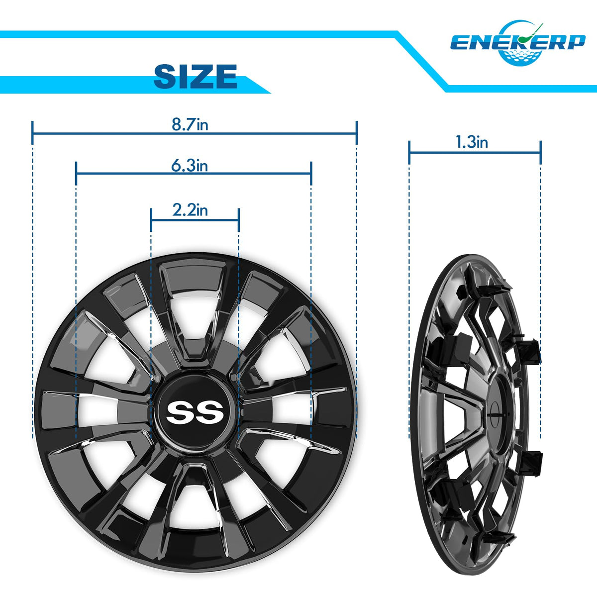 Club Car EZGO Yamaha compatible ENEKERP 8-inch hubcaps with 6-spoke design
