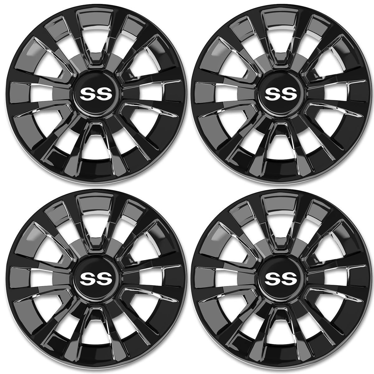 ENEKERP 8-inch hubcaps with a 6-spoke black design enhance your golf cart look