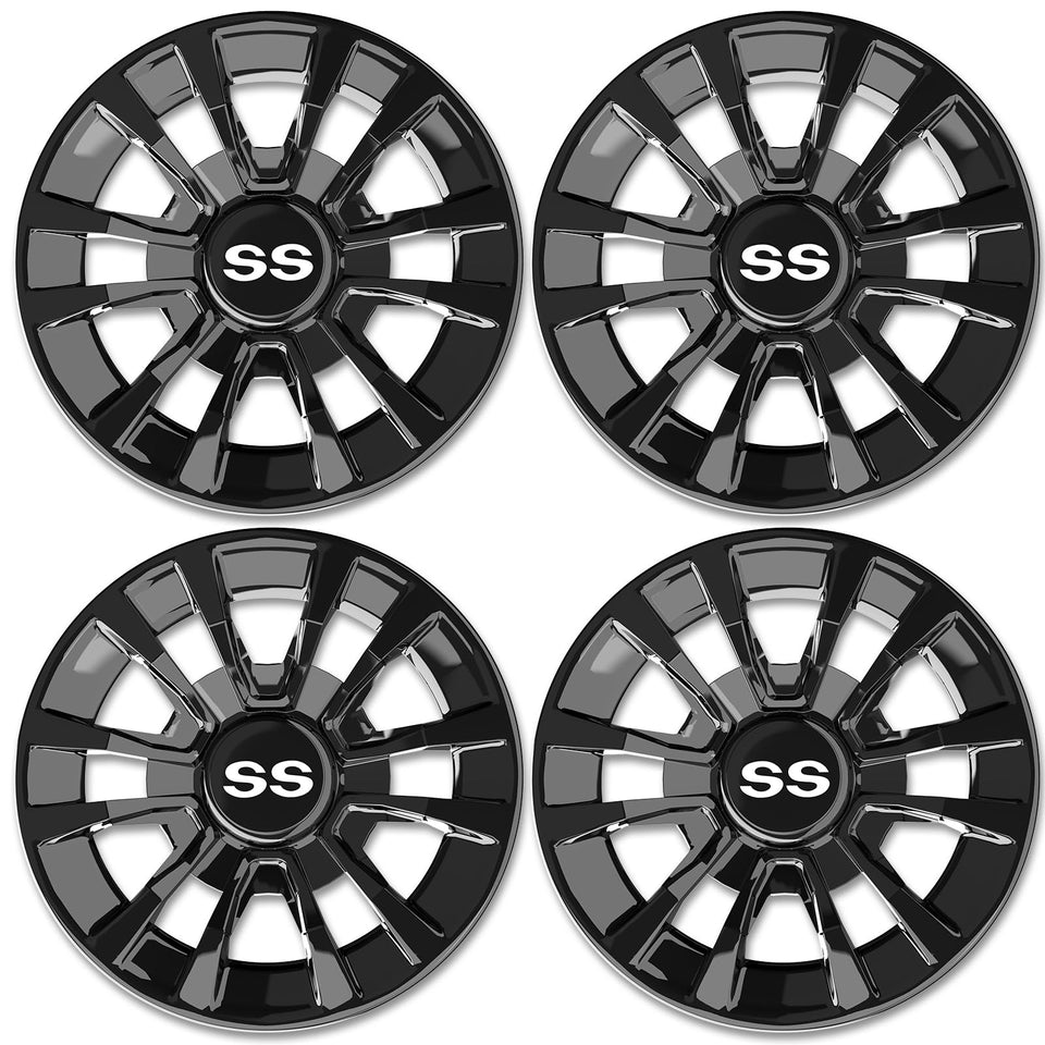 ENEKERP 8-inch hubcaps with a 6-spoke black design enhance your golf cart look