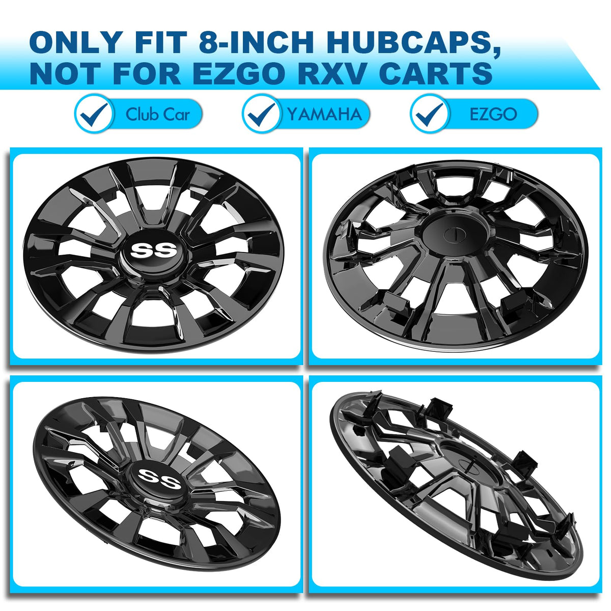 ENEKERP golf cart hubcaps 8-inch ABS finish adds shine and protection