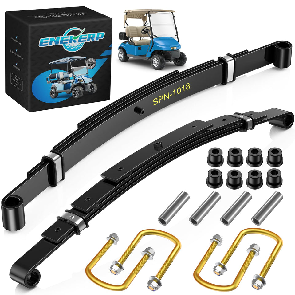 ENEKERP EZGO TXT rear 4-leaf spring close-up highlighting durable steel and load capacity