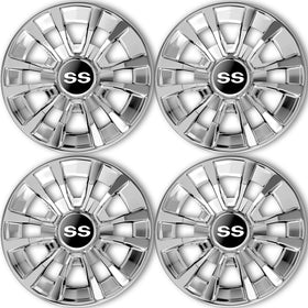 ENEKERP SS wheel covers front view on golf cart wheels showing secure fit and chrome shine.