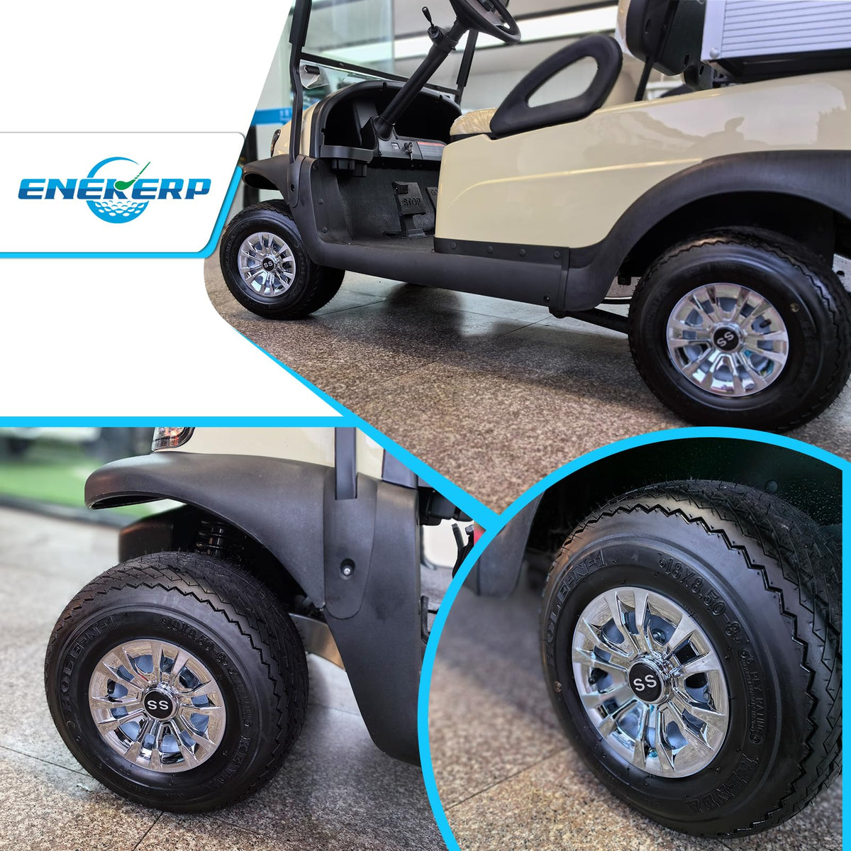 ENEKERP 4-pack wheel covers ready to upgrade your golf cart look.