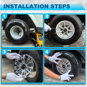 ENEKERP secure-fit wheel covers on golf cart ready for smooth rides.