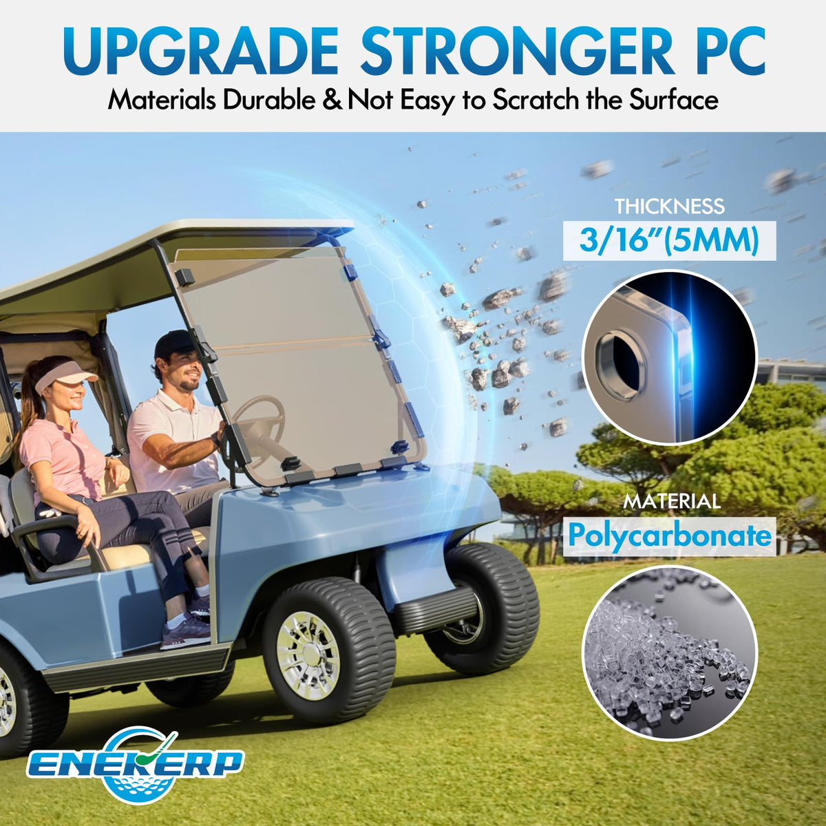 ENEKERP windshield with heavy-duty hinges underscoring durability and hinge replaceability