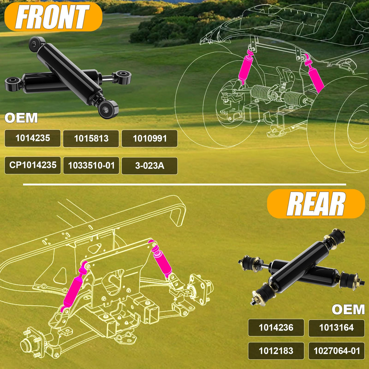 ENEKERP OEM-compatible shocks fit Club Car models across DS and Precedent.