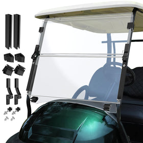 ENEKERP windshield foldable design on Club Car Precedent improves airflow and eye protection