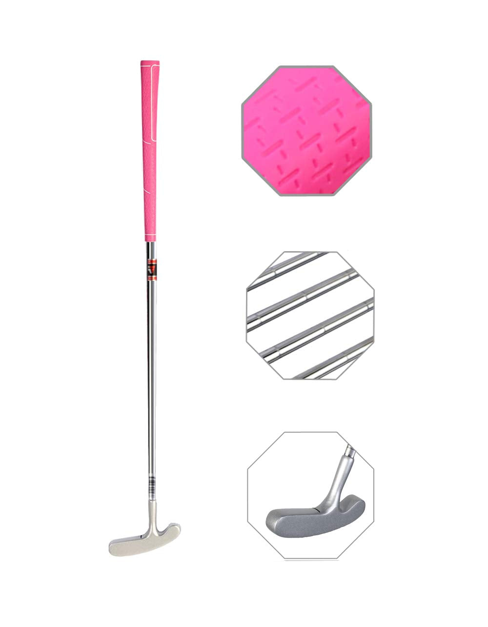 EnjoyCool two-way junior putter with silver head and pink grip for versatile left/right practice