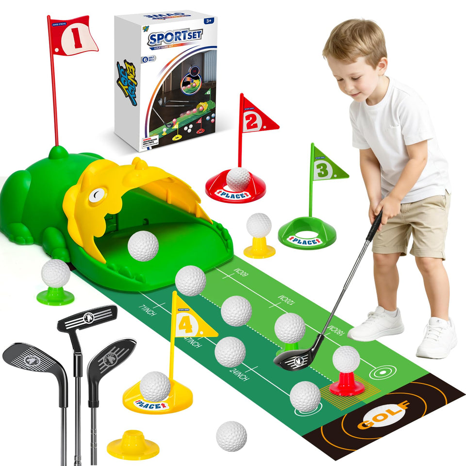 Enjoyjoy dinosaur auto-returner for indoor and outdoor mini golf fun.