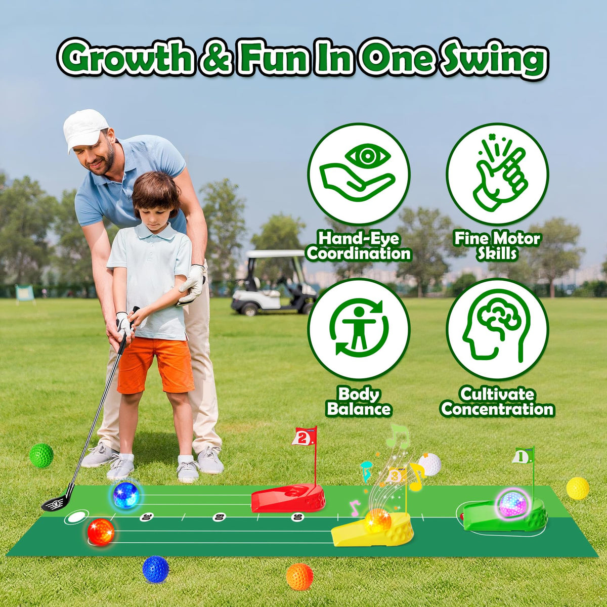 Enjoyjoy Kids Golf Set suitable for indoor and outdoor play for toddlers.