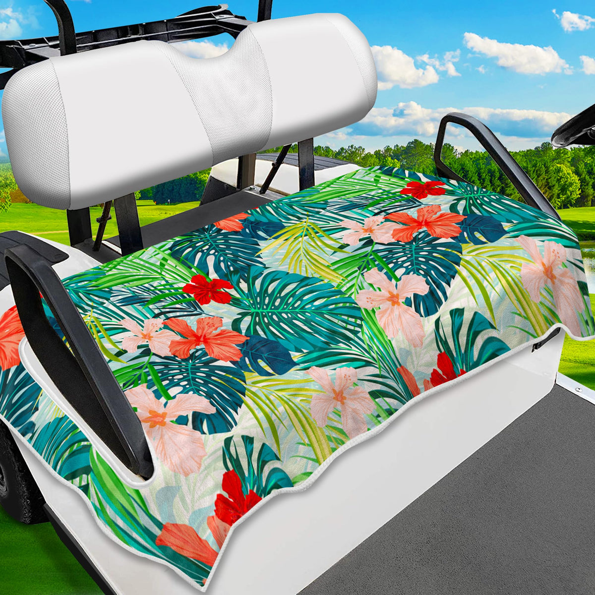 ENYORSEL golf cart seat covers with tropical floral pattern for cooler, comfy seats