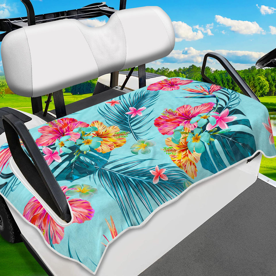 ENYORSEL golf cart seat covers with tropical floral pattern for style and protection.