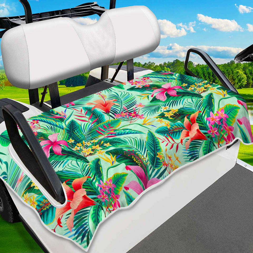 ENYORSE Golf Cart Seat Covers with tropical flowers pattern protect seats and add style.