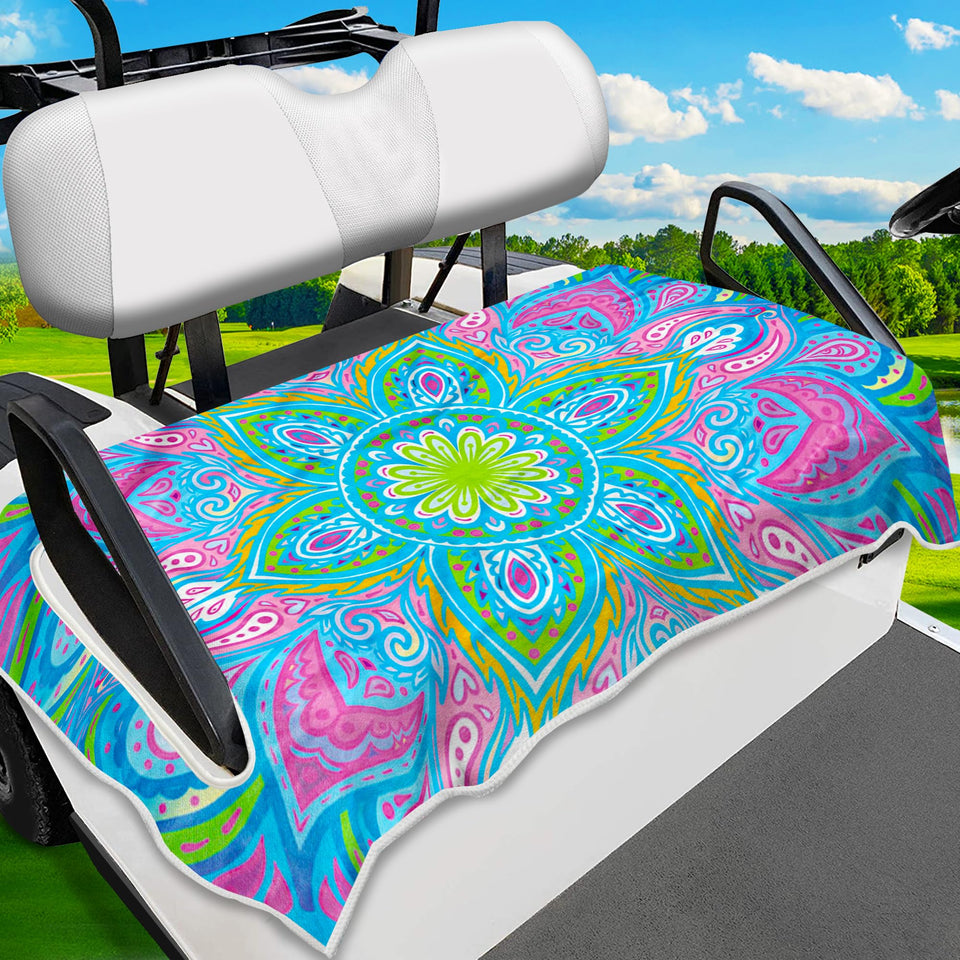 ENYORSEL mandala golf cart seat cover protects seats with vibrant microfiber design.