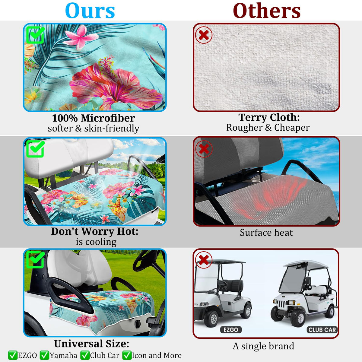 ENYORSEL universal-fit design fits most 2-4 passenger carts securely.