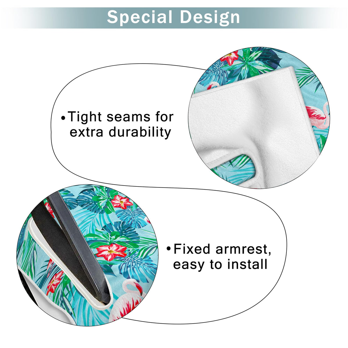 ENYORSEL breathable microfiber seat towel in blue flamingo design keeps you dry.