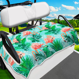 ENYORSEL tropical floral golf cart seat cover with pink flamingos for stylish seat protection