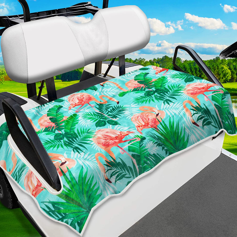 ENYORSEL tropical floral golf cart seat cover with pink flamingos for stylish seat protection
