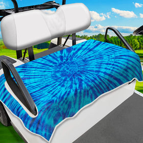 ENYORSEL golf cart seat covers front view in tie-dye blue for cooling comfort.