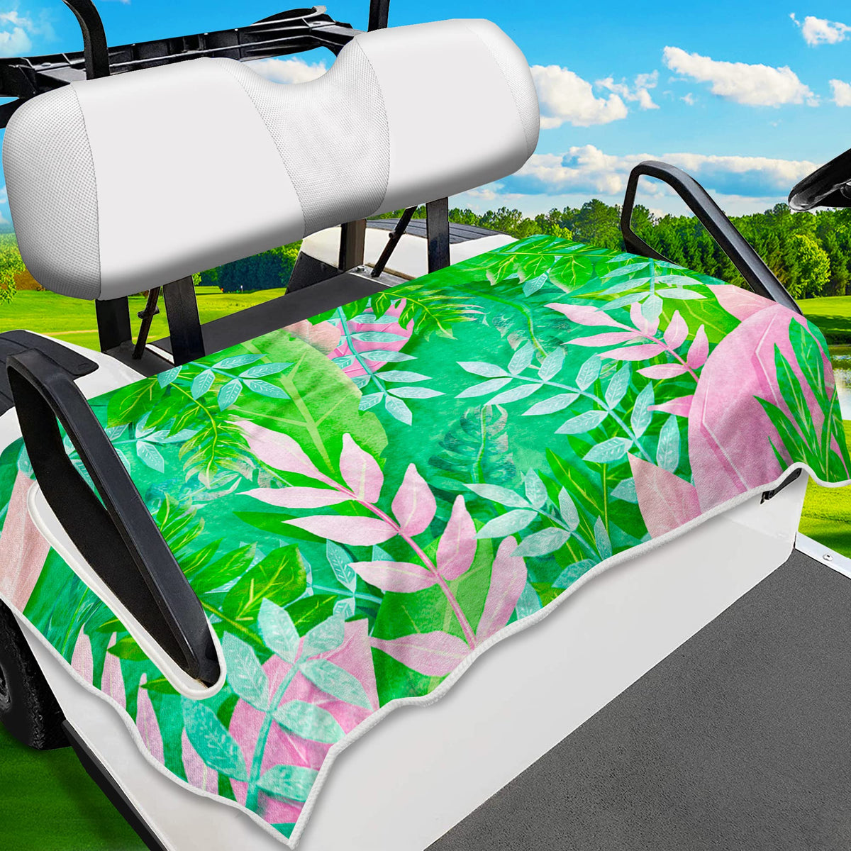 ENYORSEL tropical floral seat cover closeup showing soft microfiber and vibrant pattern