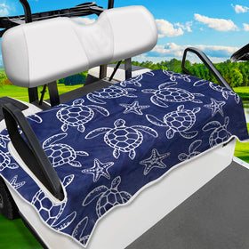 ENYORSEL tropical golf cart seat cover in blue turtle pattern protecting a 51x31 inch seat