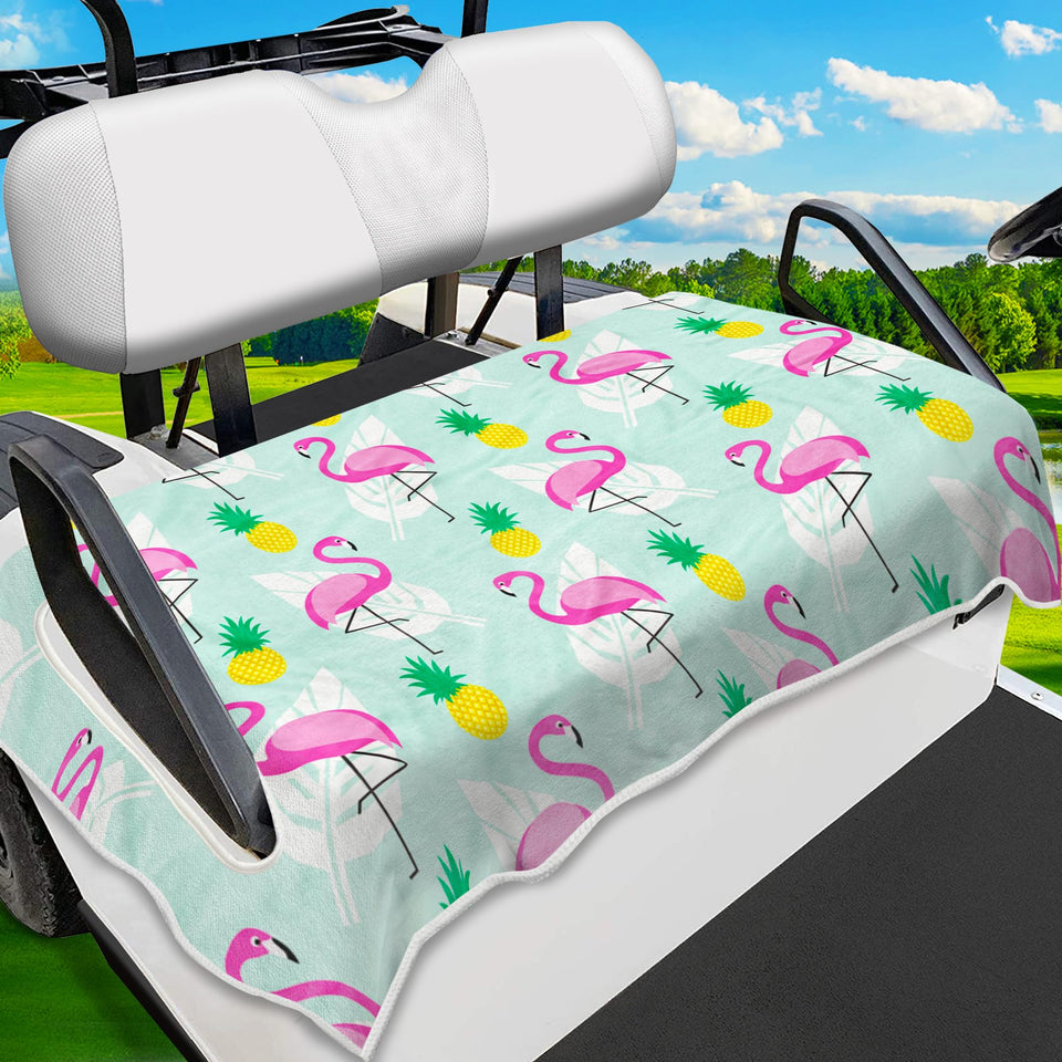 ENYORSEL tropical flamingo pattern seat cover for golf carts; adds style and protects seats