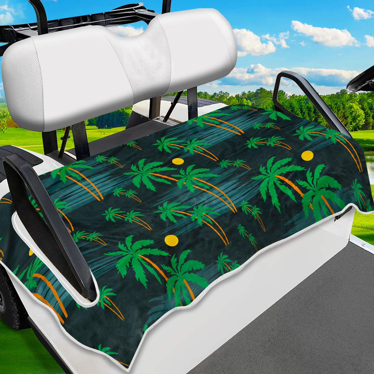 ENYORSEL tropical seat covers in Night Coast protect seats and add style.