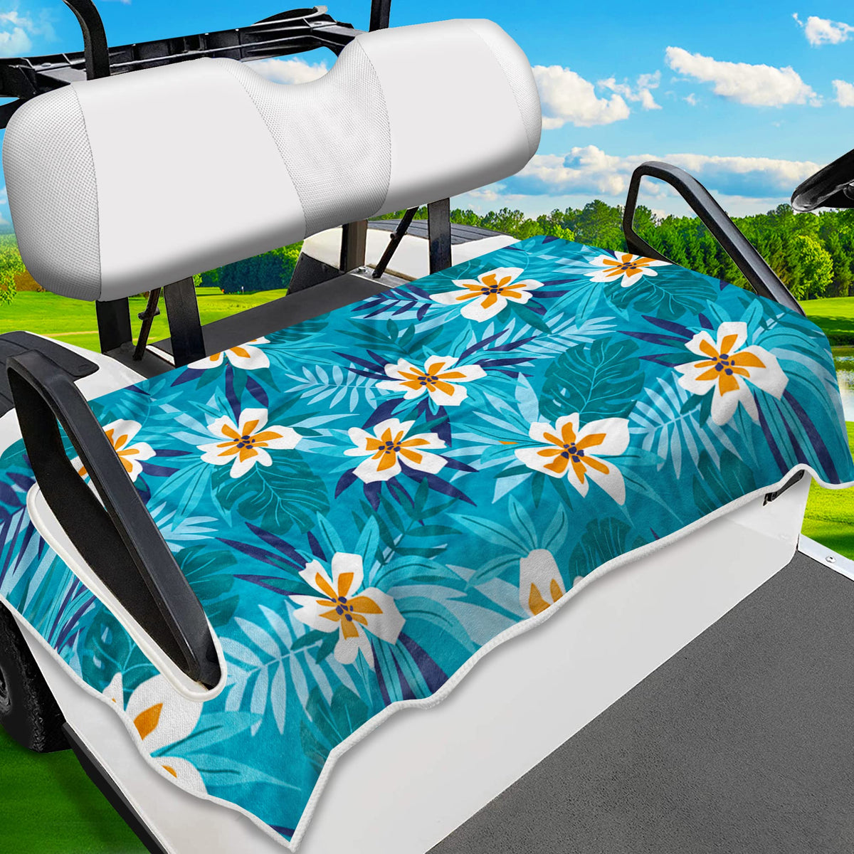 ENYORSEL tropical golf cart seat covers showcase a floral pattern for stylish seat protection.