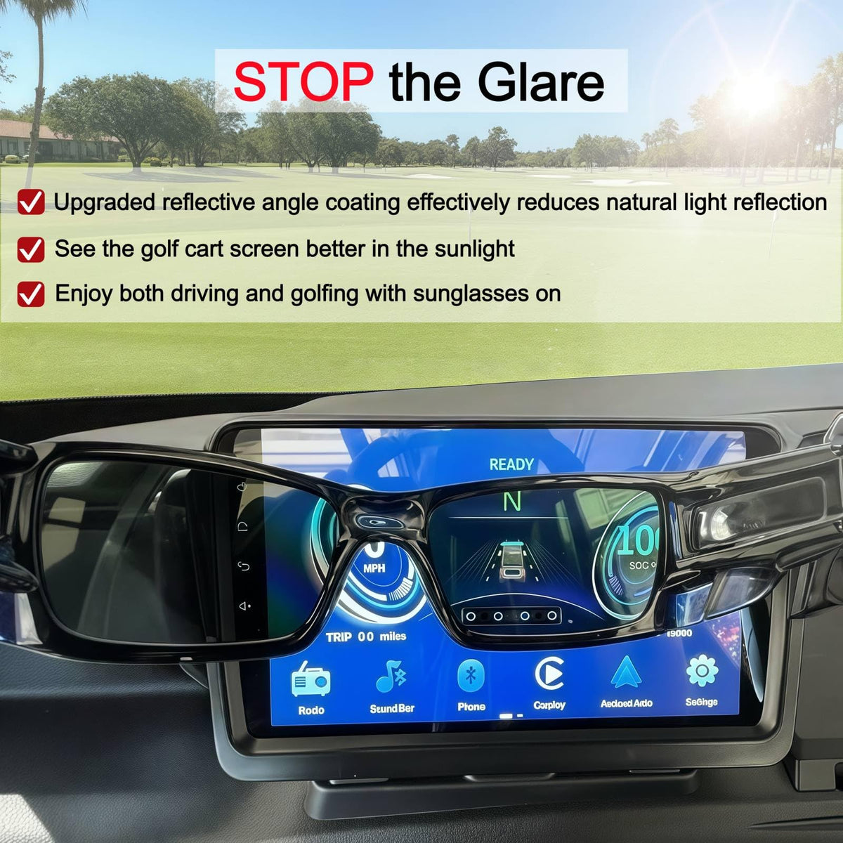 Eoho tempered glass 9H protector guards EV head unit against scratches and gravel.